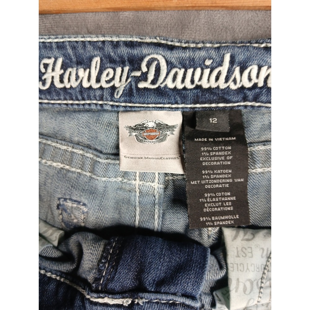 Harley Davidson rhinestone angel wing pocket jeans size 12 Y2K mcbling biker - Picture 6 of 13